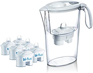 Pack de 6 filtros Laica bi-flux + 1 jarra de regalo. El filtro bi-flux reduce la cal y el cloro- mejorando el sabor del agua del grifo- dura 150 litros-1 mes- compatibles con las jarras Brita y otras